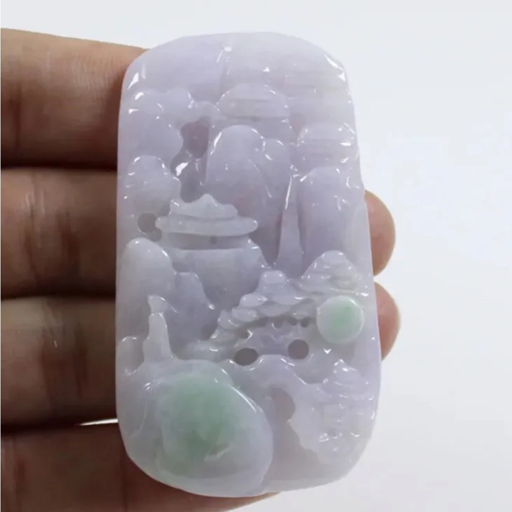 Certified Grade A Natural Green purple Jadeite Jade Pendant Landscape 118271